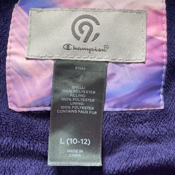 Champion Girls Pink & Purple Full Zip Puffer Jacket (Size: Kids L 10-12) - Picture 9 of 15